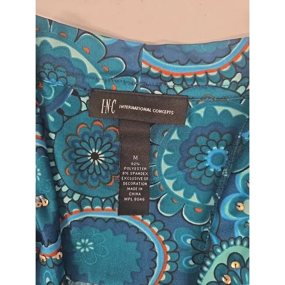 International Consept Womens Blouse Blues Cowl Neck Sleeveless Sequined Size M